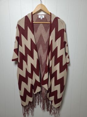 Zig Zag Cardigan Fringe Sweater Womens Size S/M Fall Preppy Western Rodeo Knit